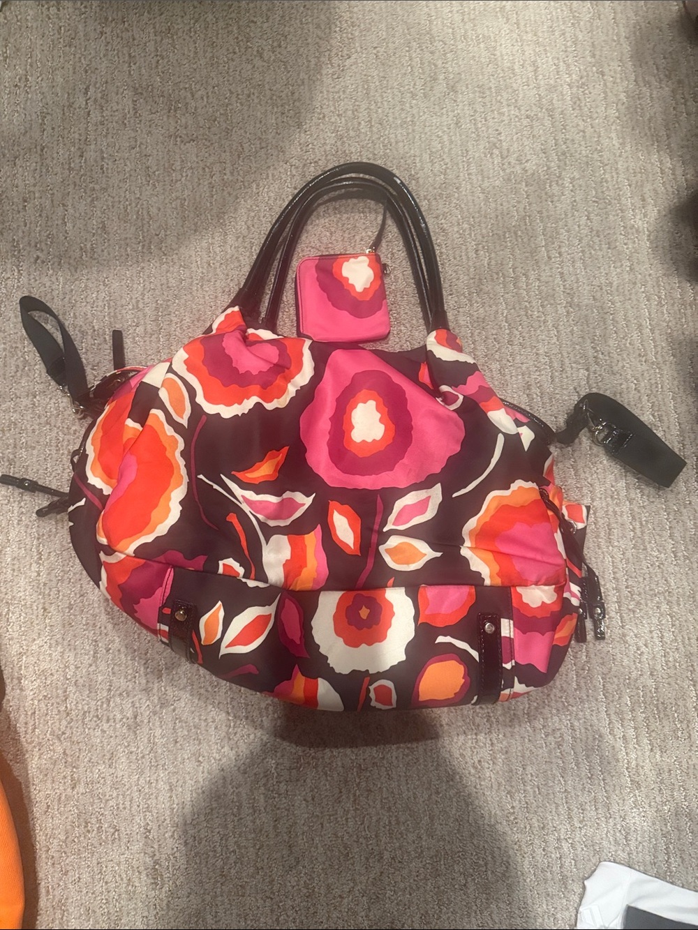 kate spade Black Floral Print Tote with Pink & Orange Accents - Picture 2 of 2